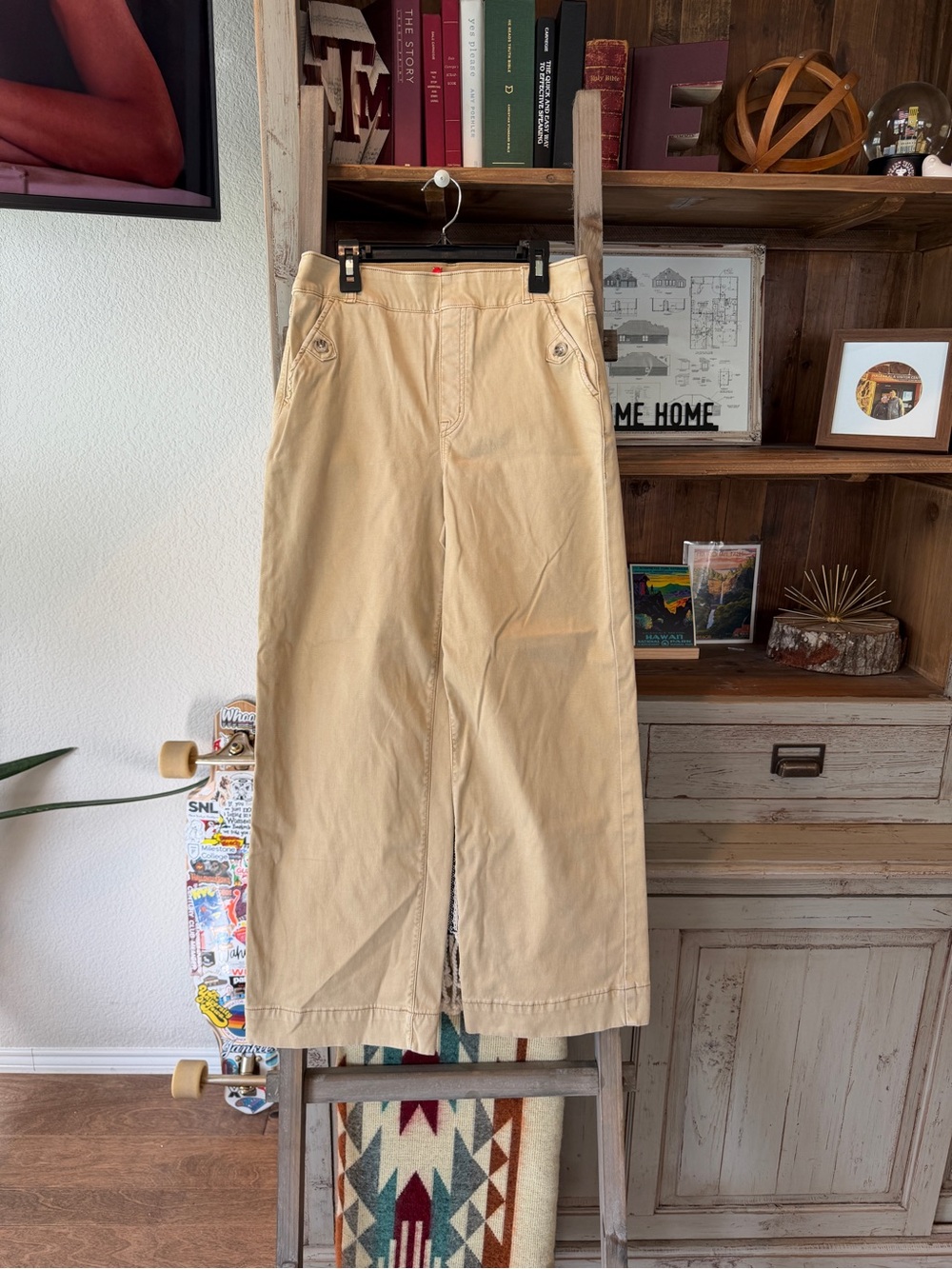 Spanx women’s stretch twill cotton cropped wide leg pants size medium